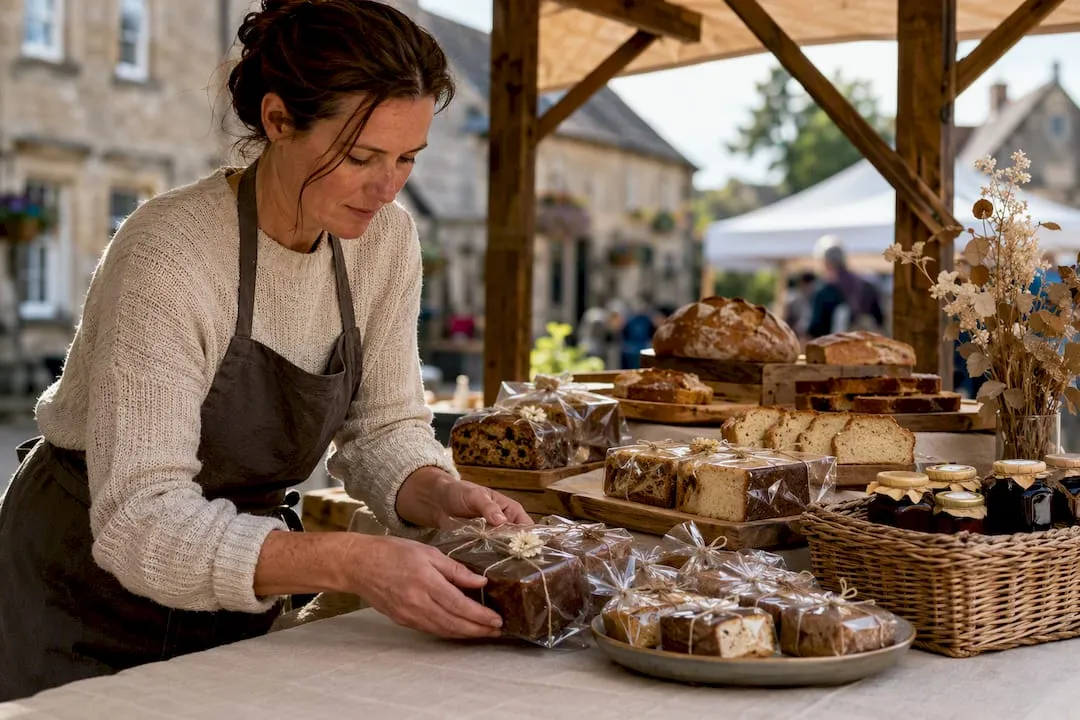 Gluten-free bakery stall at a Cotswolds market