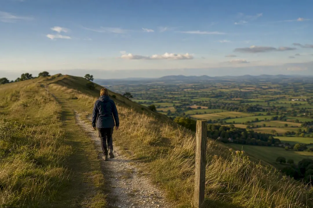 Walker approaching Dover's Hill escarpment