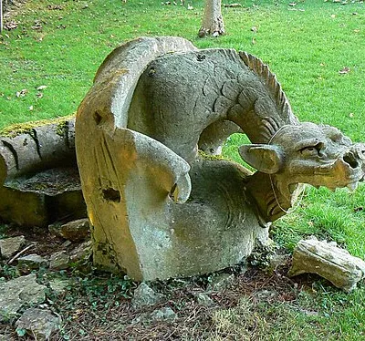 Dragon, Westonbirt House, Tetbury This rather battle-weary old fellow has been consigned to a corner of the grounds to await some care and attention. One isn't supposed to get sentimental about inanimate objects but I couldn't help but feel a pang of sympathy for this poor thing.