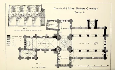 Plan of Bishops Cannings Church. Plate I from: Ponting., C.E (1887). "Notes on the Church of St. Mary the Virgin, Bishops Cannings". Wiltshire Archaeology and Natural History Magazine 23: 1-13.