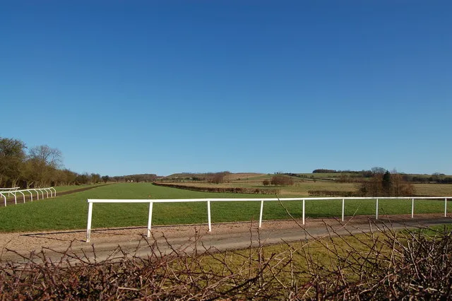 All-weather gallops at Ford, Gloucestershire A view on a pleasant winter's day of the all-weather gallops at Ford. The photo looks north-eastwards across this stretch of the north Cotswolds. The shot has been taken from the car park on the B4077 that adjoins the Plough inn.
