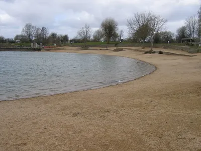 Beach in winter, Keynes Country Park. This is crowded on hot summer weekends - the only inland beach for miles.