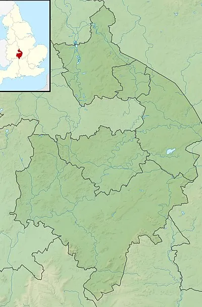Relief map of Warwickshire, UK.
Equirectangular map projection on WGS 84 datum, with N/S stretched 160%
Geographic limits:

West: 2.10W
East: 1.10W
North: 52.70N
South: 51.94N