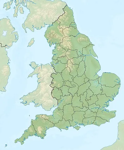 Relief map of England, UK.
Equirectangular map projection on WGS 84 datum, with N/S stretched 170%
Geographic limits:

West: 6.75W
East: 2.0E
North: 56.0N
South: 49.75N