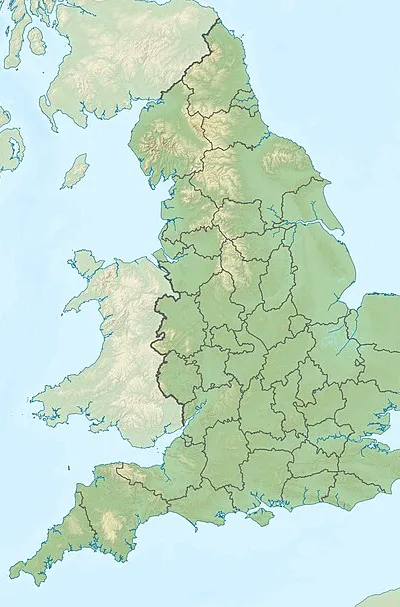 Relief map of England, UK.
Equirectangular map projection on WGS 84 datum, with N/S stretched 170%
Geographic limits:

West: 6.75W
East: 2.0E
North: 56.0N
South: 49.75N