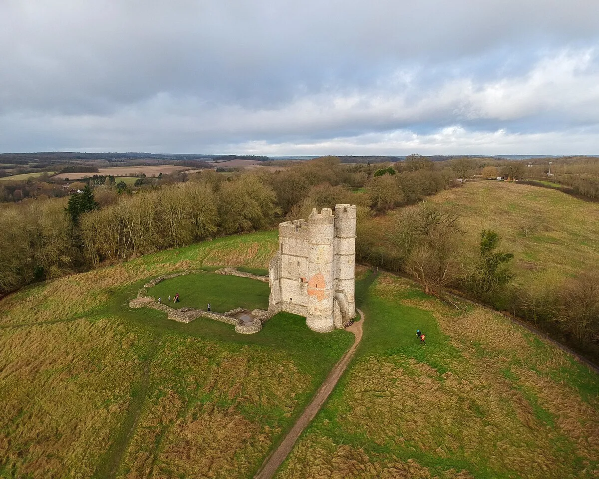 Aerial photo of Donnington Castle, Newbury, Berkshire. Taken on 12th January 2020