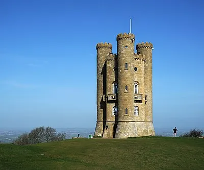 Broadway Tower, a folly in the English county of Worcestershire. The "Saxon" tower was designed by James Wyatt in 1794 to resemble a mock castle, and built for Lady Coventry in 1799. Broadway Tower sits on the edge of the second highest point in the Cotswolds overlooking the village of Broadway and the Severn Vale. From the top of the tower, on a clear day, as many as 16 English counties can be identified.