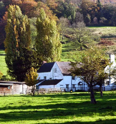Abbotswood Farm near Brockworth View towards the farmhouse with Coopers Hill behind.