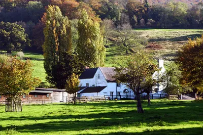 Abbotswood Farm near Brockworth View towards the farmhouse with Coopers Hill behind.