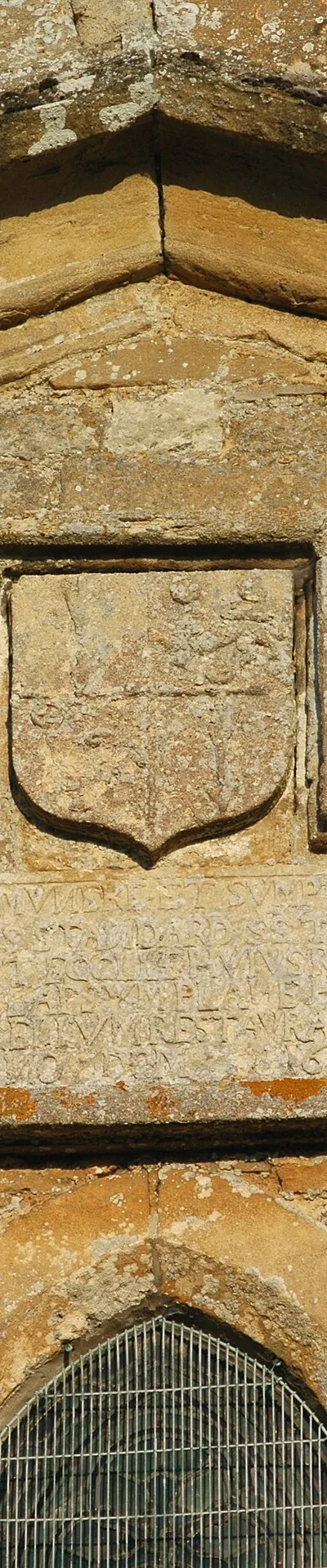 Church of England parish church of St St Nicholas, Tackley, Oxfordshire: date stone on the east gable of the chancel