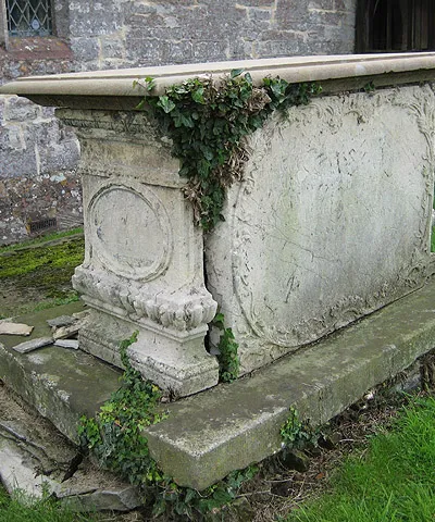 Chest tomb, St. Margaret's churchyard Badly weathered inscriptions are unreadable, although the top appears to be of a later date.