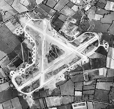 Aerial photograph of RAF Blakehill Farm airfield. The technical site and barrack sites are to the right (east) of the airfield, 17 July 1943. Photograph taken by 7th Photographic Reconnaissance Group, sortie number US/7PH/GP/LOC3. English Heritage (USAAF Photography).