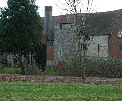 Wightfield Manor, Apperley, Gloucestershire, seen from the northwest. A moated manor house, built in the 16th century and remodelled in each century since.