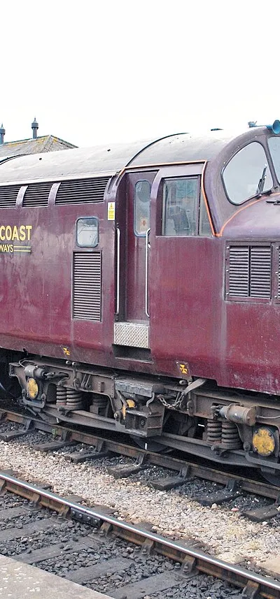 Preserved English Electric Class 37/0 1,750 hp Co-Co No.37 248 "Loch Arkaig" (ex-D6948) in West Coast RC maroon livery, at Winchcome, G-WR, 3/10.
