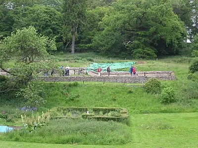 Chedworth Roman Villa Diggings. Looking into the site of this impressive 2 story Roman Villa - where diggings have been ongoing since 1864.