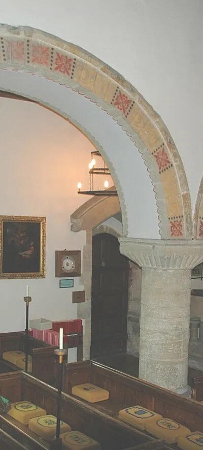 12th century Norman arcade and south aisle inside the Church of England parish church of St Edward the Confessor, Westcot Barton or Westcott Barton, Oxfordshire