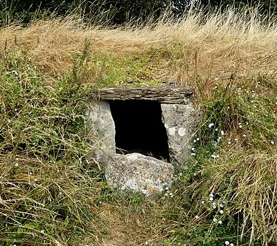 The front of the chamber at Lanhill Long Barrow in Wiltshire.