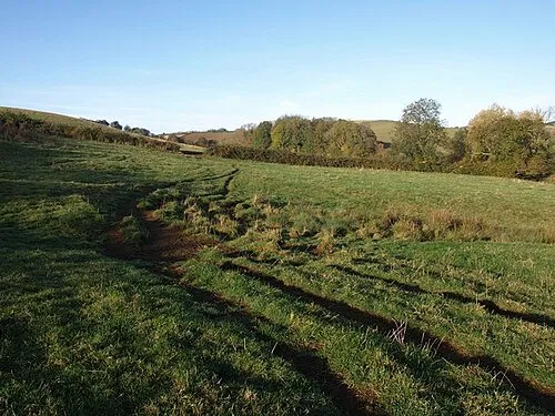 Bridleway to Shenington Airfield On the map the bridleway runs along the upper edge of the field but in practice it seems to run across the middle towards the opening in the hedge. The trees on the right run along the line of a small stream.
