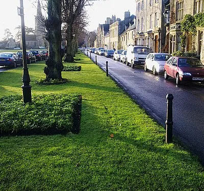 Church Green, Witney. The Green is a moderately large expanse of open space north of St Mary's church visible in the background and seen in this image 247742