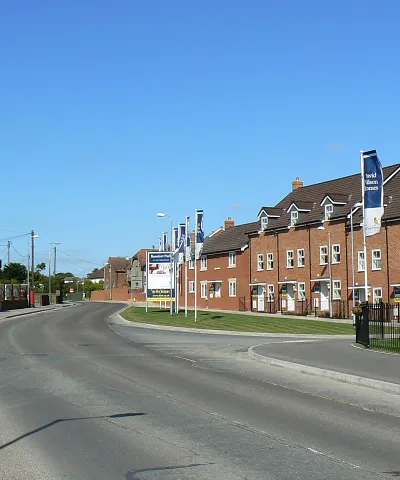Station Road, Wootton Bassett. The entrance in the lower left corner leads to the town's fire station 1481519 The new housing on the right is part of a large development on an old dairy factory 1210189