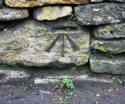 Benchmark on Dry Lane wall opposite Waterside Cottage