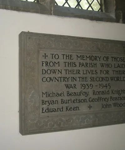 Second World War memorial in the parish church of St Peter and St Paul, Steeple Aston, Oxfordshire