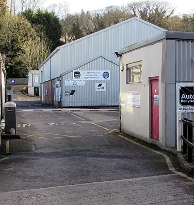 Automatic barrier across the entrance to Inchbrook Trading Estate, Inchbrook