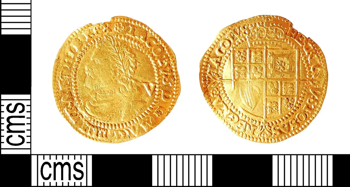 A Post-Medieval gold quarter-laurel of James I (AD.1603-1625), dating to AD.1620-1621. Third coinage; rose initial mark; 2nd bust. Tower Mint. North (1991:147), no.2118.