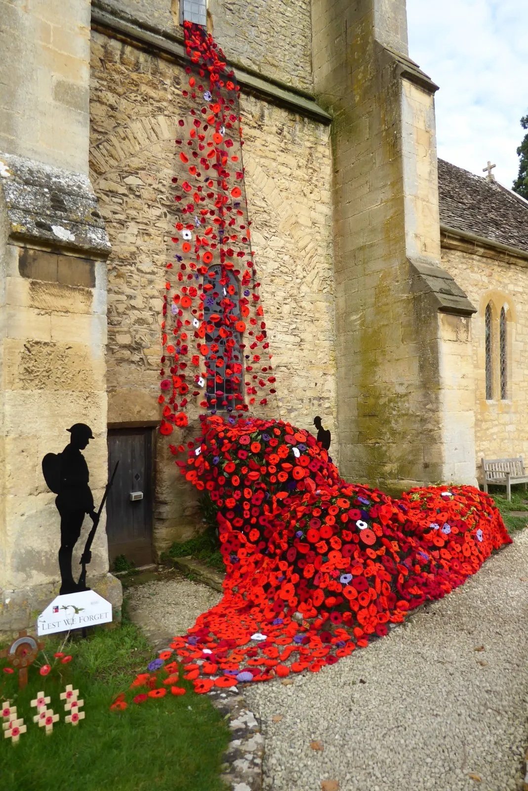 A cascade of Remembrance poppies