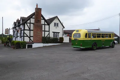 A vintage bus at the Drum and Monkey