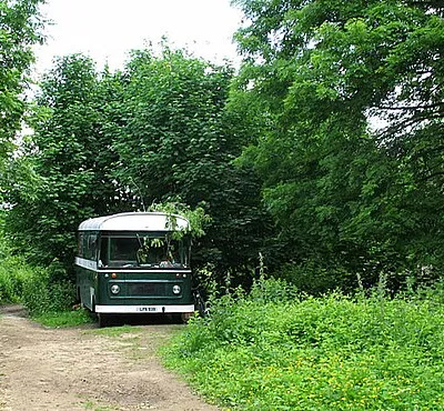 A home in a bus? Adjacent to a public bridleway just off the B4070 near Bull's Cross, this bus looked very much as if it served as a home to someone.  There was no one to be seen, but there was a pushbike tucked around the back, and the bus looked as if it had been there for a while.
