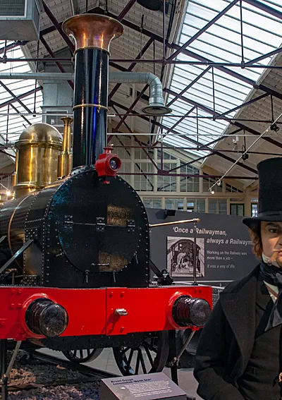 Brunel and North Star replica broad gauge 2-2-2 loco at the STEAM museum in Swindon. The replica is reputed to incorporate surviving parts of the original engine.
