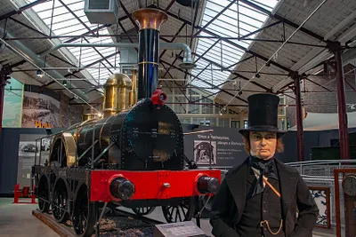 Brunel and North Star replica broad gauge 2-2-2 loco at the STEAM museum in Swindon. The replica is reputed to incorporate surviving parts of the original engine.