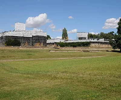 Toddington Manor under scaffolding