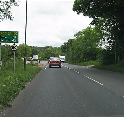 A436 - route confirmatory sign north of Seven Springs roundabouts