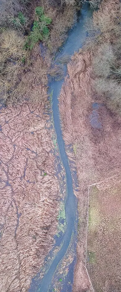 Aerial view of Rack Marsh, Bagnor, as seen in winter 2019.