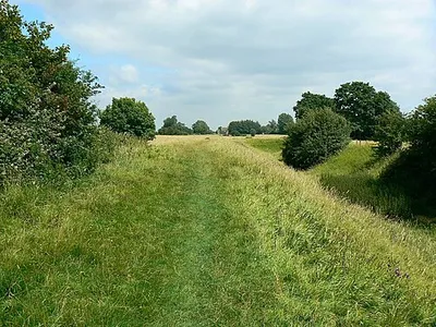 Ringsbury Camp, near Purton. This is a view facing east along the northern boundary of the hill fort. The fort is not believed to be part of the line of forts along the Ridgeway to the south such as Barbury 407159 and Liddington 742305 according to wiki Ringsbury_Camp