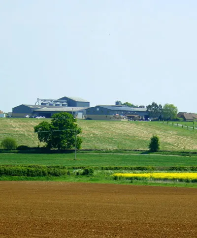 Airstrip at Manor Farm, Wadswick The airstrip is at the top of the field in front of the farm buildings. There are two aircraft to the left of the large tree and an airsock to the right.