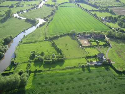 Aerial View from Paramotor of Stonehenge Farm Taken from about 400' agl in the evening, River Thames alongside.
