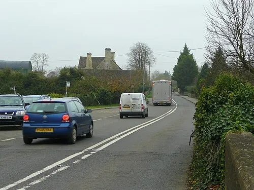 A429 in Crudwell The busy main street of the village in North Wiltshire.