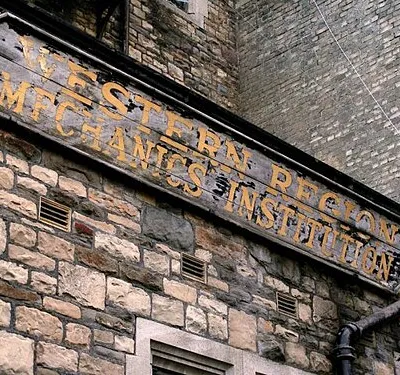 Abandoned Sign on the old Mechanics Institution in Swindon