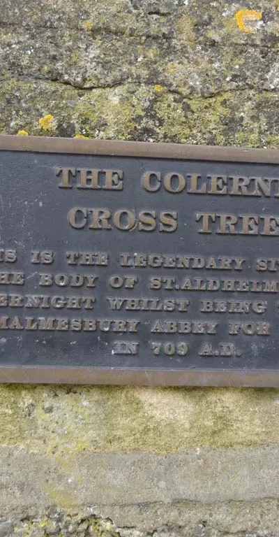 plaque on the raised bed holding "the Colerene Holy Cross Tree"