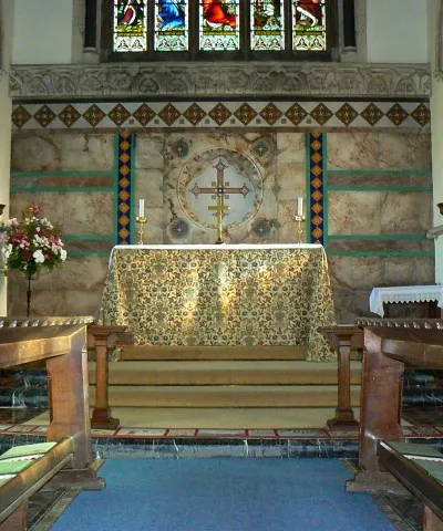 Altar, Church of St John the Baptist, France Lynch, Chalford More information and images here http://www.rootsweb.ancestry.com/~engcots/FranceLynchPhotos.html