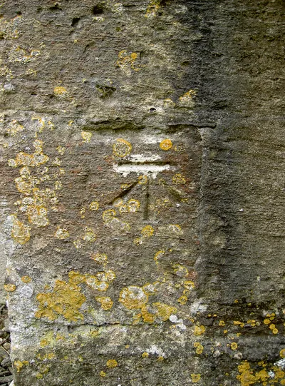 Benchmark on St Denys' church, Northmoor