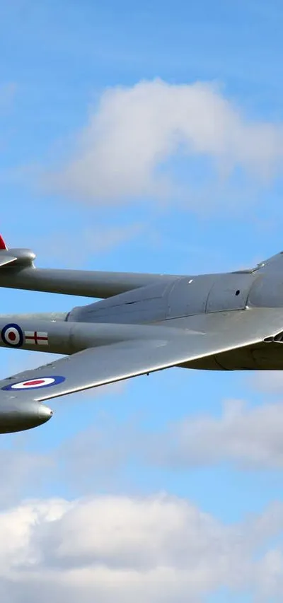De Havilland DH-112 Venom FB 54 aircraft at the entrance of Grove Technology Park, Oxfordshire. This former Swiss Airforce Venom has been painted in RAF colours and erected as a gate guardian of the former RAF Grove. Venoms never flew from Grove.
