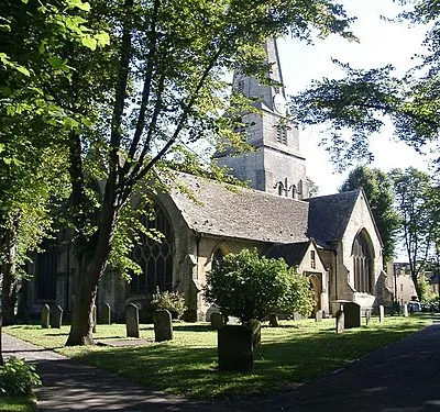 View including the tower of St. Mary's, Cheltenham.