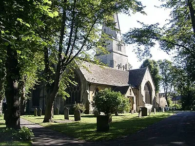 View including the tower of St. Mary's, Cheltenham.
