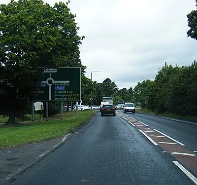 A44 nears Evesham by-pass roundabout