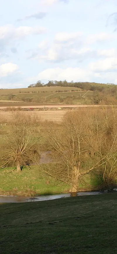 An island in the Stour View ENE from the lane above Crimscote looking down on the River Stour.