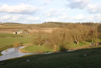 An island in the Stour View ENE from the lane above Crimscote looking down on the River Stour.